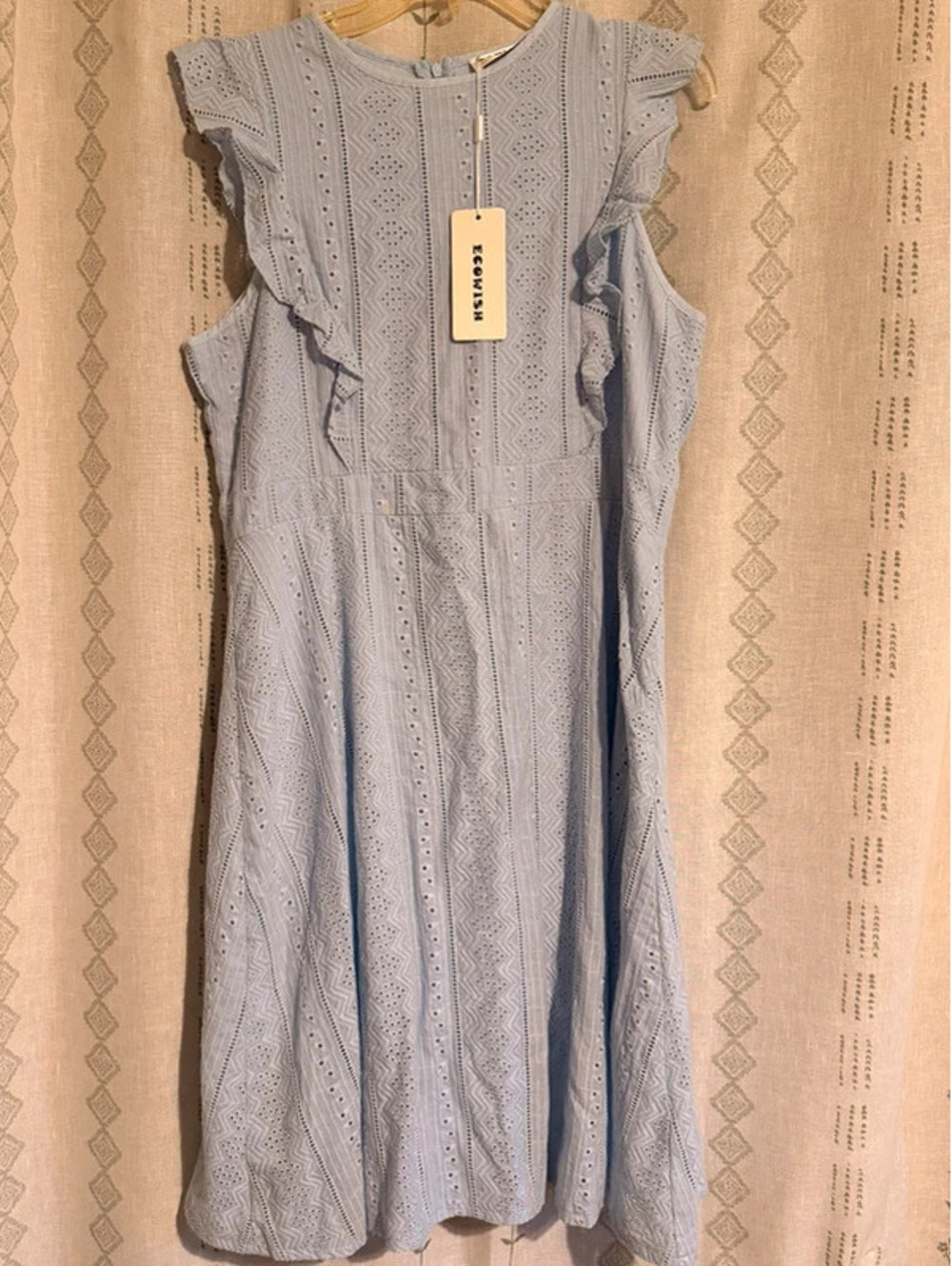 NWT Feminine Elegant Cottagecore Ecowish Light Blue Midi Dress 100%cotton - XL